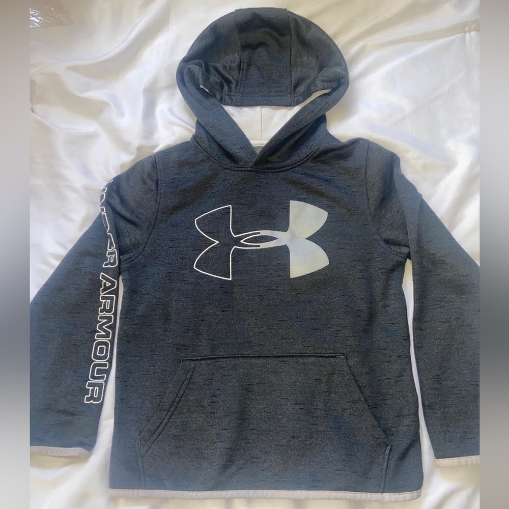 Under Armour Coldgear Black Grey Logo Hoodie Youth Boys Size Small Logo